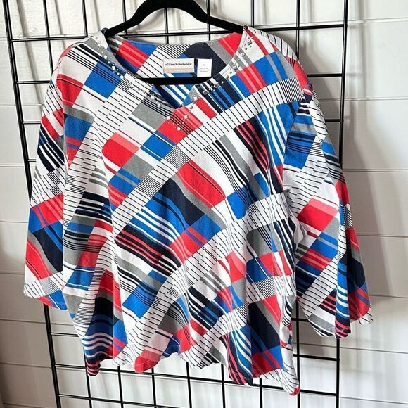 Alfred Dunner Retro Patriotic Bling Bling Blouse Womens 1X Red White Blue Coasta - Picture 5 of 10